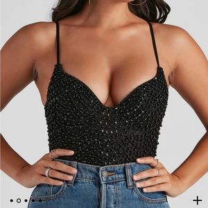 Black Beaded Bodysuit NWT